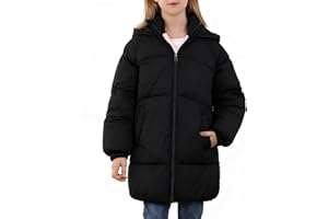 UNIFACO Girls Winter Coats Hooded Puffer Jackets Medium Length Down-like Cotton Coats Snow Outwear 5-12Y