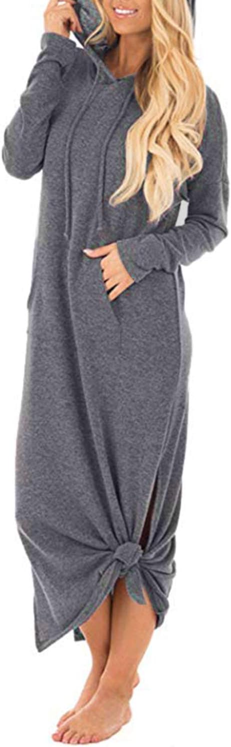 Women's Hoodies Long Sleeve Tunic Pullover Sweatshirt Maxi Dresses with Kangaroo Pocket
