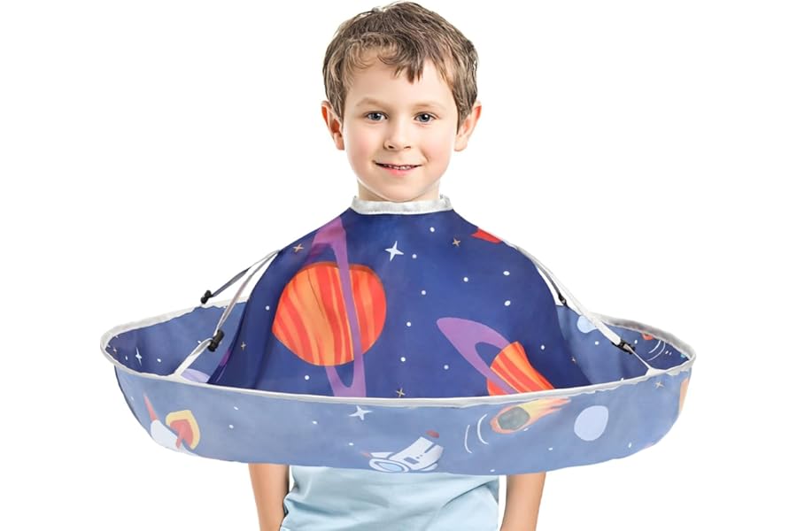 FEBSNOW Kids Hair Cutting Cape, Cartoon Prints Adjustable Haircut Cape Umbrella for Kids Adults Home Salon Barber Supplies