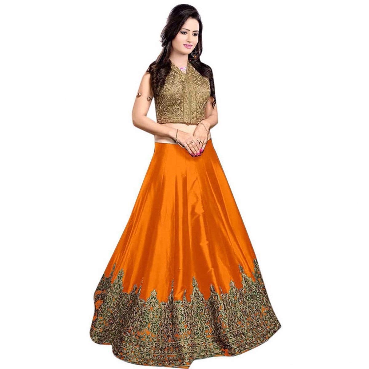 pramukh fashion women's semi-stitched lehenga choli(roza firozi)