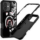 XWMHHP Compatible with iPhone 16 Case Cool Camo Shark Street Fashion Design for Boys, 3-Layer Rugged Shockproof Hard Plastic Bumper Silicone Rubber Heavy Duty Protection Cover