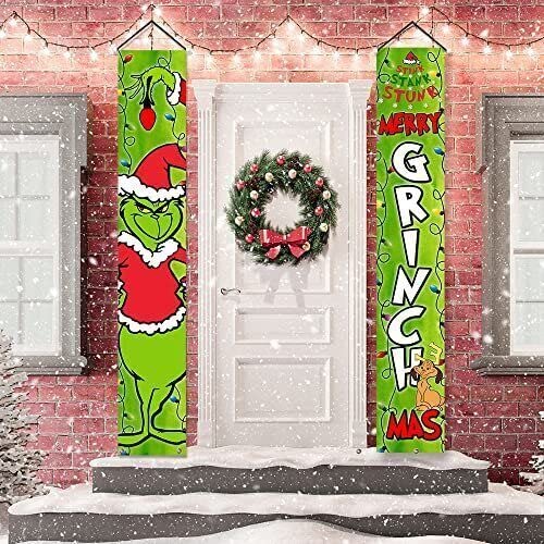 2024 Grinch Christmas Decorations Grinch Porch Sign Door Banner Merry Grinchmas 180 * 30cm