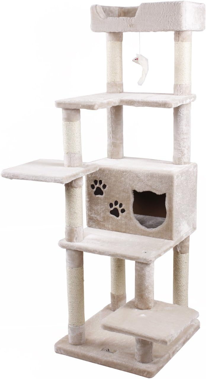 PET SHINEWINGS Multi-Level Double Base Cat Activity Tree Tower Bed Condo House