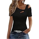 SweatyRocks Women's Short Sleeve Asymmetrical Tops Cut Out Fitted T Shirt Going Out Tops