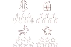 OWLFAVO Christmas 32pcs Cute Paper Clips, Rose Gold, Tree Gift Star Deer Shape, Funny Paperclips Bookmarks Planner Clips for Fun Office Supplies School Gifts Wedding Decoration, Exclusive Xmas Set