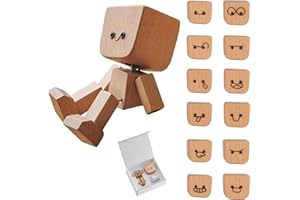 Shaking Feet Woodens Doll,Shaking Wooden Man Figurine with 12PCS Magnetic Expressions, Handmade Shaking Feet Wooden Car Dashb