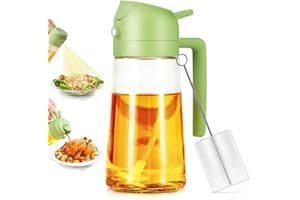 Showvigor 470ml (16oz) Glass Oil Spray Bottle & Dispenser - 2 in 1 Olive Oil Sprayer & Pourer for Healthy Cooking, Air Fryer,