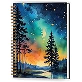 XUNLURY Starry Night Sky Forest Notebook, Enchanted Nature Woodland Journal, Mystical Whimsical Brook Scenery Journal, Nature Lover Gifts Hardcover Spiral Notebooks, 5.5x8.3 Inch