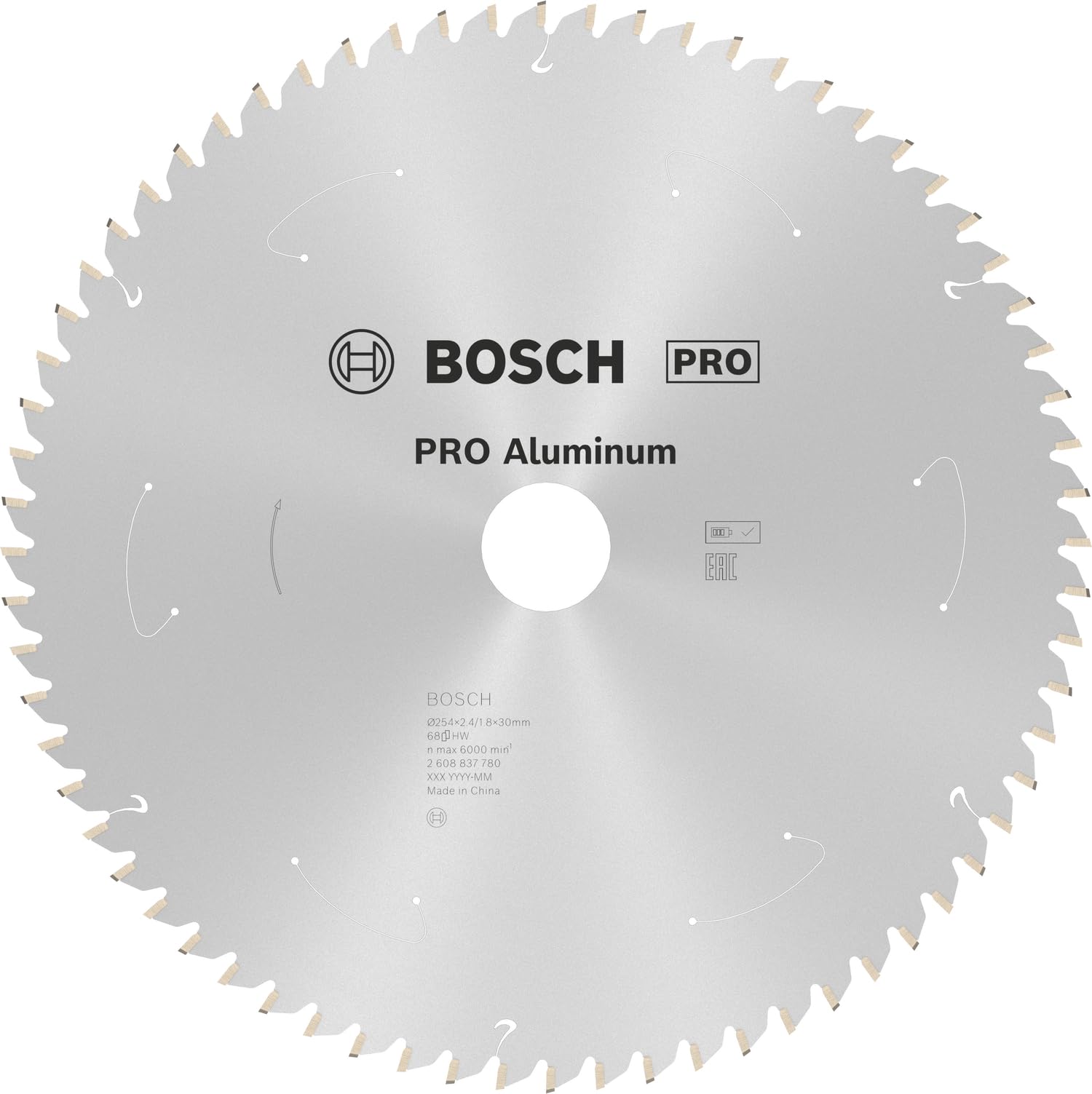 Bosch Professional 2608837780 Blade Standard (for Aluminium, 254 x 30 x 2.4 mm, 68 Teeth Accessories: Cordless Circular Saw), 254 mm x 30 mm