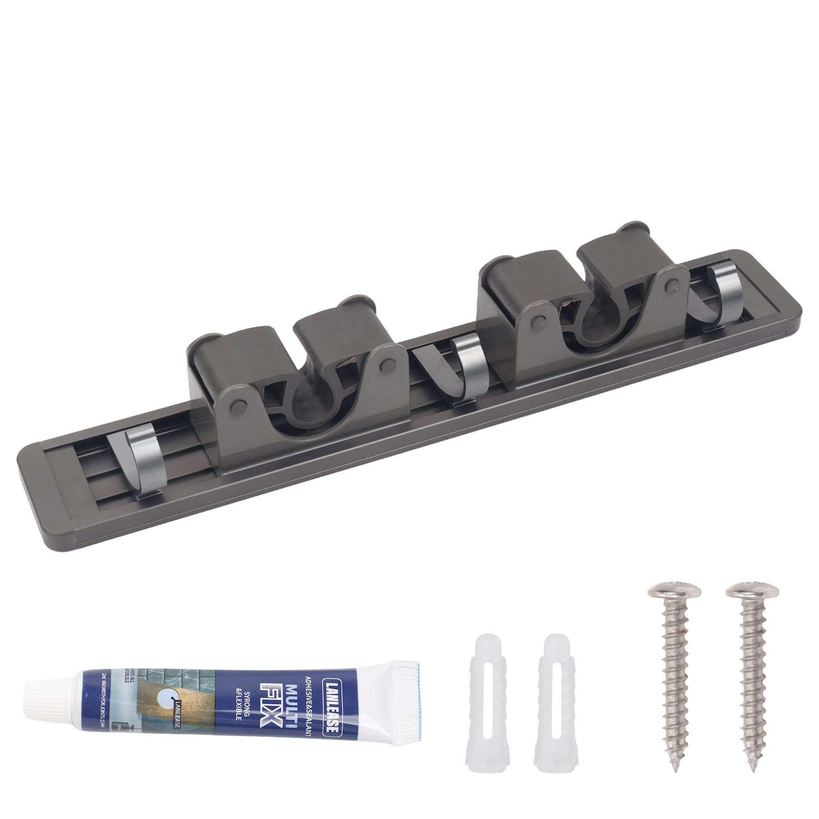 Andux Broom Mop Holder Broom Storage Wall Mounted Wall Mount Tool Organiser for Kitchen, Bathroom Garage Garden Broom Storage Wall Tool Rack TBJ-01 (Black,2 slots 3 hooks)