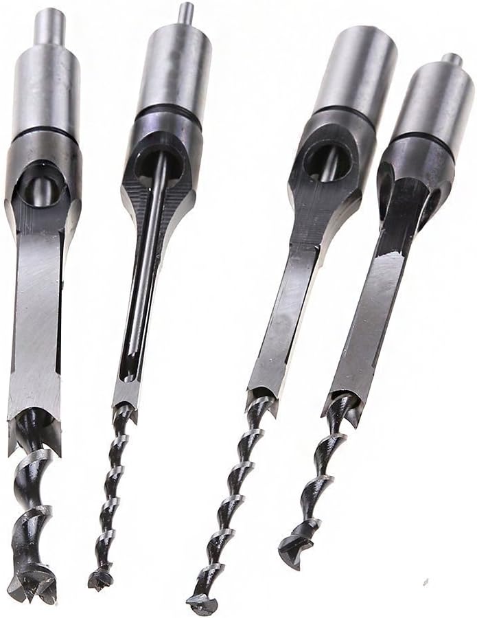 Meihejia 4pcs Square Hole Mortise Chisel Bit Set 1/4, 5/16, 3/8, 1/2 Inch