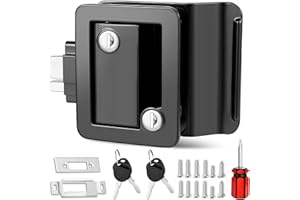 SKOUTAG RV Door Lock Replacement, 100% Metal Camper Door Handle Latch with Paddle Deadbolt, RV Enclosed Travel Trailer Entry Door Lock with Keys for Camper Horse Trailer Cargo Hauler - Black