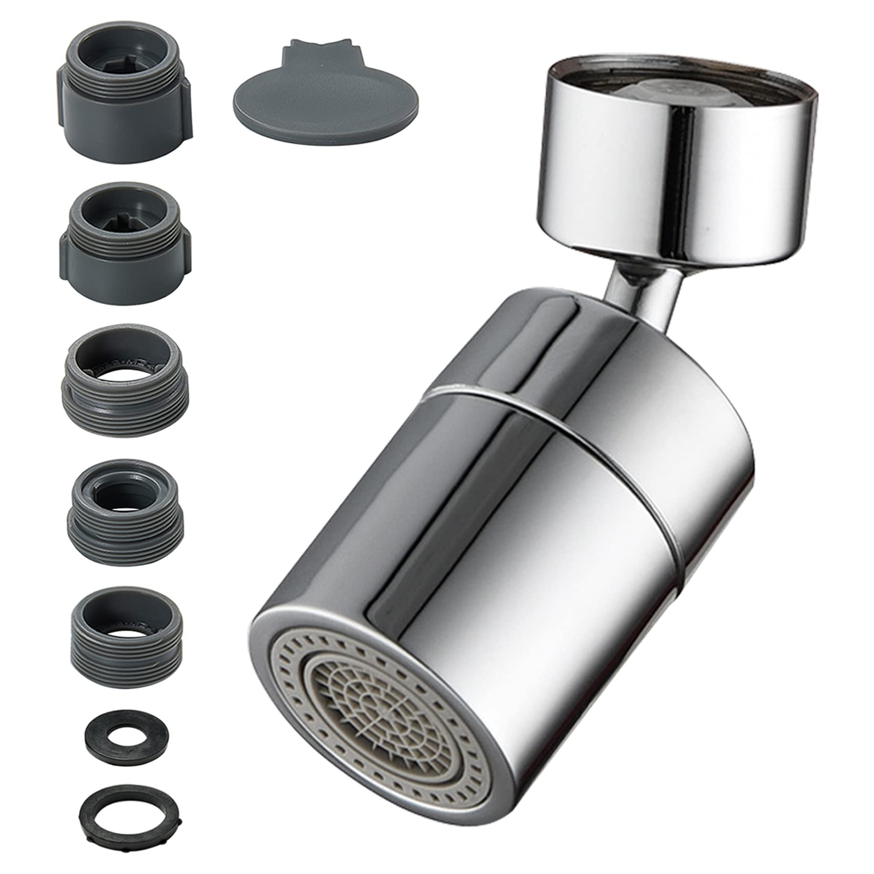 360° Swivel Kitchen Faucet Aerator - 2 Flow Extension Sprayer with Adapter for Bathroom Sink - Big Angle Swivel Brass Water Saving Tap Attachment