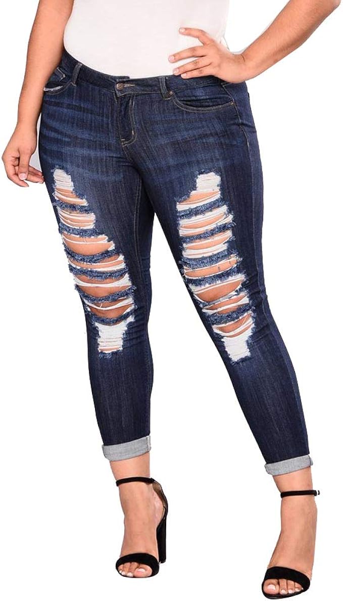 jean d�chir� femme taille haute