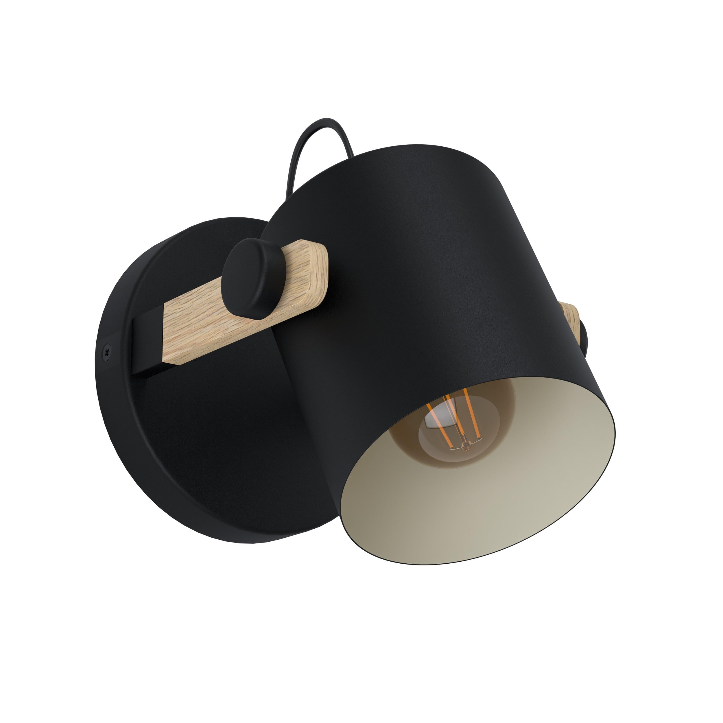 Eglo Wall Lamp Hornwood, 1-Light Vintage Wall Light in Industrial Style, Retro Lamp Made of Steel and Wood, Colour: Black, Cream, Brown, Socket: E27