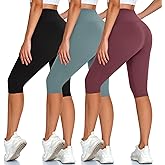 High Waisted 3 Pack Women's Capri Pants - Knee Length Yoga Shorts, Biker Workout Leggings for Women,Summer Activewear