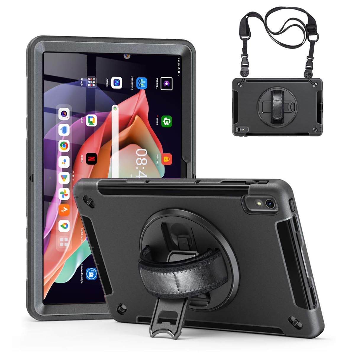 Photo 1 of Bkinew Tablet Case for Lenovo Tab P11 2nd Gen 11.5" 2023 Model (TB350FU/TB350XU) with Screen Protector 360 Rotating Kickstand and Hand Shoulder Strap Rugged Full Protection Cover, Black