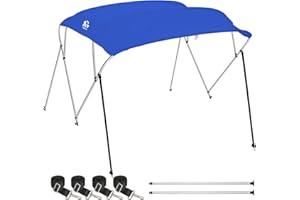 XGeek Bimini Top,3Bow/4Bow Bimini Tops for Boats,Jon Boat Canopy Ideal for Most Vessels with Rear Support Pole and Storage Boot
