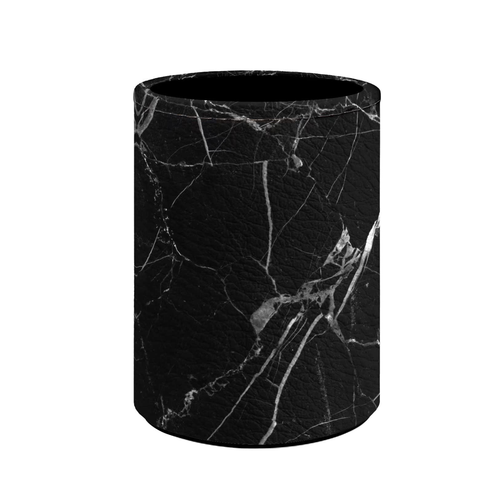 Coloranimal Black Marble Pencil Holder Cup,PU Leather Pen Cup Makeup Brush Holder Bin School Office Desk Stationery Organizers
