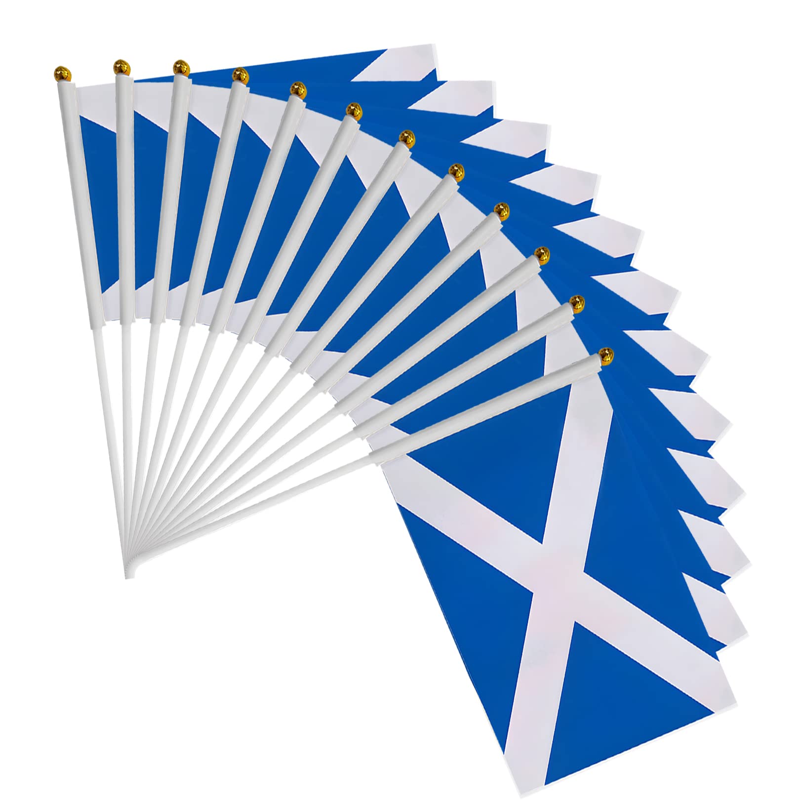 12 Pcs Scotland Handheld Flag - 14x21cm Scottish National Flag with 12" White Solid Pole - Mini Flags for Hand Held Display, Fade Resistant