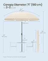 SONGMICS 1.8m Parasol Garden Umbrella UPF 50+ 30° Tilt Adjustable Beige view 5