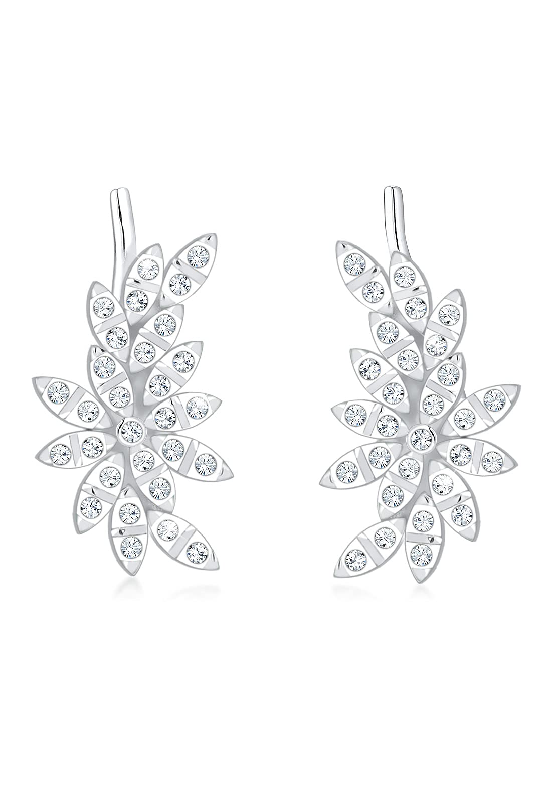 Elli Women Silver 925 Sterling Silver Flower Ear Cuff Crystal Earrings