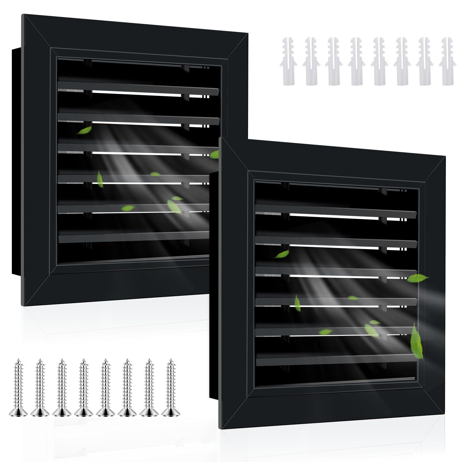 Photo 1 of 2 Pcs 12" x 12" Gable Vents for House Aluminum Alloy Shed Vent Attic Vents with Screen Wall Vent with Screws, for Ventilation Exterior Doors Wall (Black)