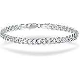S925 Sterling Silver 6mm Cuban Link Chain Bracelets for Men,2.5mm Rope Chain Mens Bracelet Set for Men's&woman,Trendy hip-hop stacking Chain Gift Boyfriend/Girlfriend,Non Tarnish Hypoallergenic