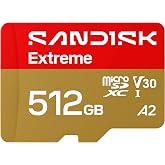 SanDisk 512GB Extreme microSD UHS-I Card, Up to 245MB/s Read and 170MB/s Write, 5.3K Video, 4K UHD, High-Performance for Action Cams, Drones, Android Devices, SDSQXH9-512G-GZ6MA
