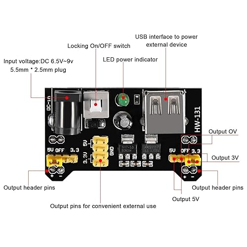 5-Pack 3.3V/5V Power Supply Modules For MB102 Breadboard - Dual Voltage DC Or USB Powered
