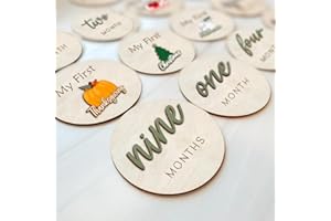 CEPHIRA Monthly Baby Milestone Maker Discs, Baby Milestone Signs for Newborn Baby, Hello World Newborn Sign for Baby Girl & Boy, Baby Announcement Sign for 1-12 Month, Milestone Wooden Circles (Sage)