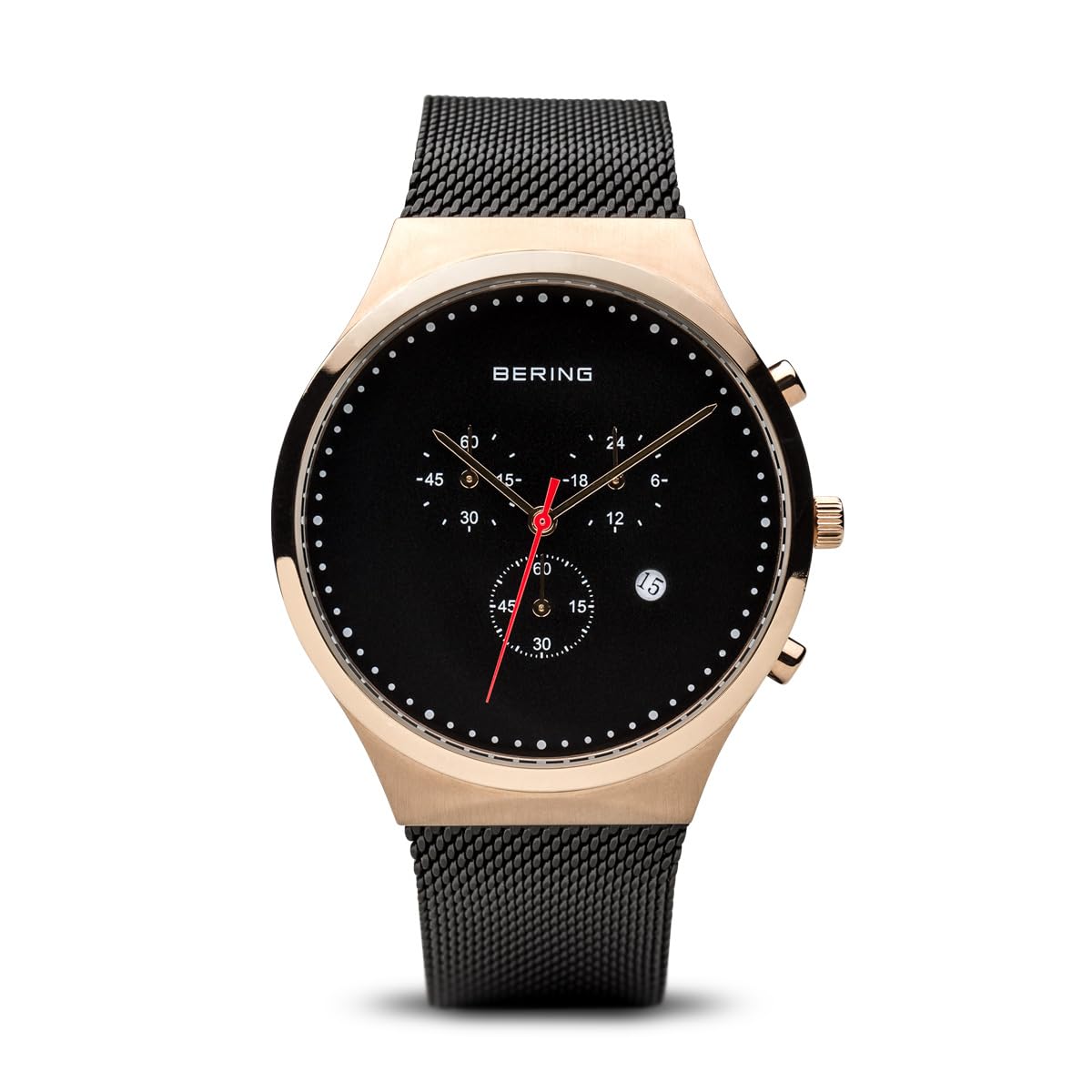 BERING Men Analog Quartz Classic Collection Watch with Stainless Steel Strap & Sapphire crystal 14740-166, Black/Rose Gold, 40 mm