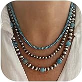 Navajo Pearl Necklace Western Jewelry for Women Navajo Pearls Earrings Boho Beaded Turquoise Necklace Vintage Jewelry Layered Necklaces Country Concert Outfits for Women