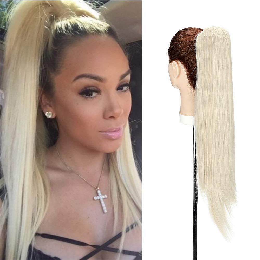 22inch Long Curly Ponytail Extension Jaw Claw on Pony Tail Clip In Hair Extensions Wavy Hairpiece #Bleach Blonde