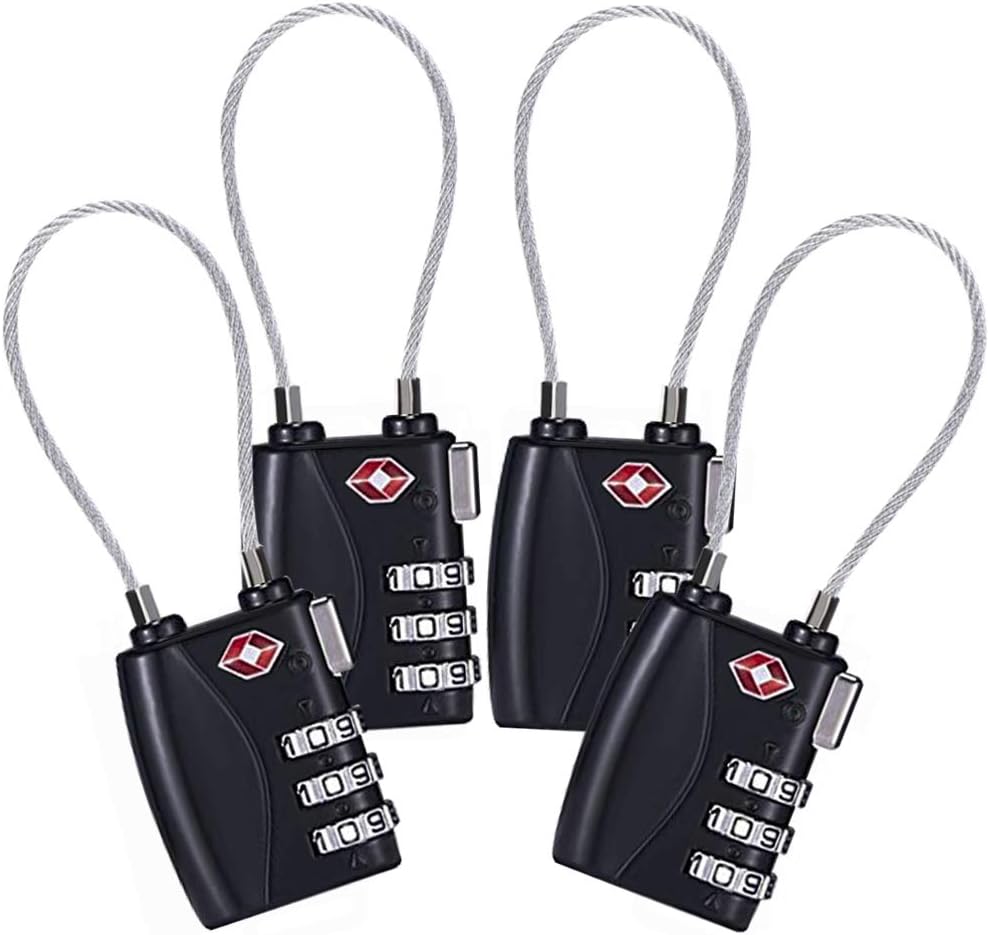 4 Pack TSA Approved Cable Luggage Travel Lock, 3Digit Combination