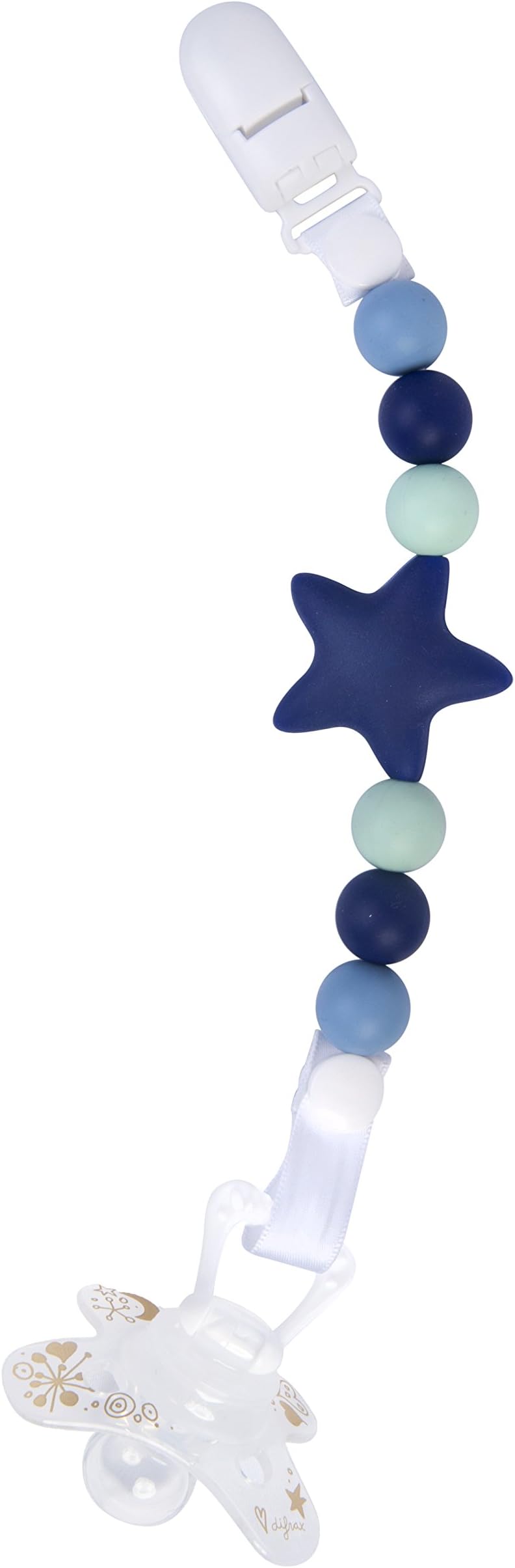 Nibbling Blue Stellar Dummy Pacifier Soother Clip - 0m+ Teething Babies - Safety Tested in the UK Soft Silicone BPA Free | (Navy Blue)