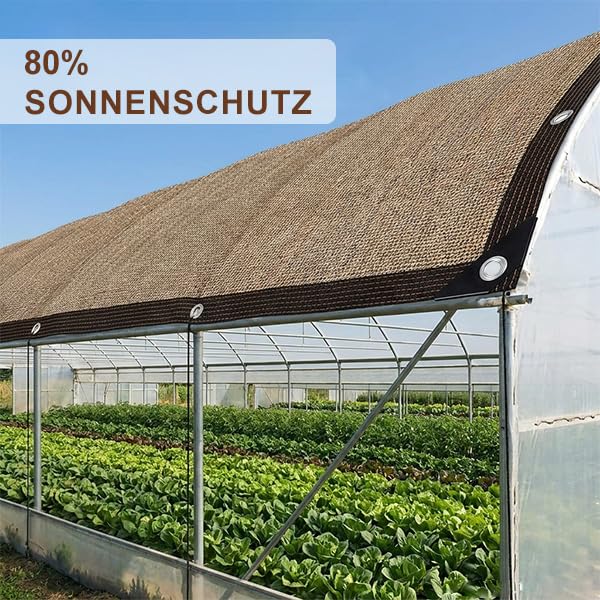 Sun Protection Netting, 80% UV Shade Fabric, Windproof Greenhouse Shade Cloth for Plant Cover/Greenhouse/Pet House/Garden/Pergola/Patio Lawn (Brown, 3 x 6 m)