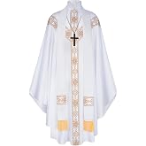 YOYEMAM Church Catholic Priest Chasubles Vestments, Robe Chasuble Mass Round Collar Robe with Stole Men