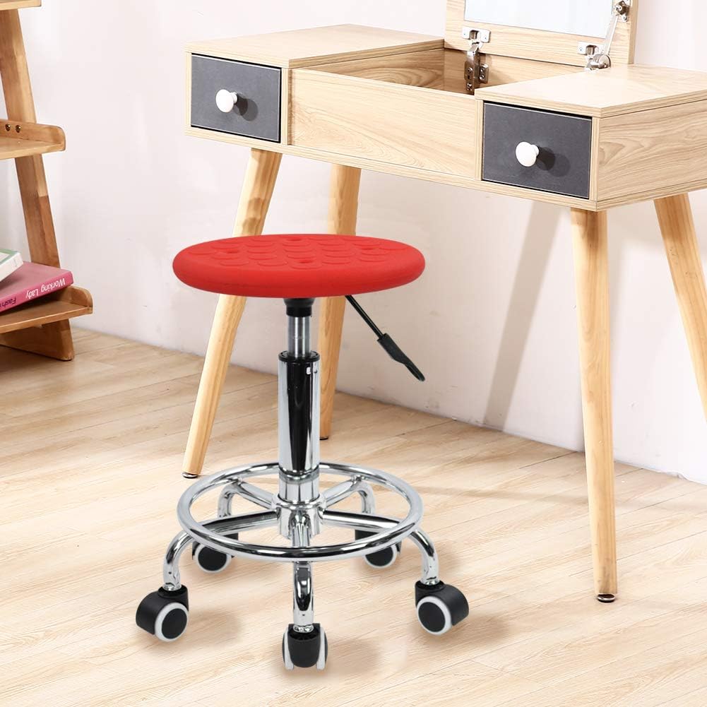 KKTONER PU Foam Rolling Stool with Footrest Height Adjustment Swivel Laboratory spa Salon Tattoo Work Anti-Static Stool Small (Red): Kitchen & Dining