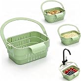 Stretchable Hanging Sink Draining Basket with Flip Lid, Space-Saving Collapsible Kitchen Storage Basket, Multi-Purpose Drain Basket for Fruits, Vegetables &amp; Kitchen Gadgets