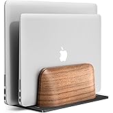 UPERGO Vertical Laptop Stand, Dual Slot Wooden Laptop Holder Vertical for Desk, Width Adjustable Dock for MacBook Pro and Other Laptops