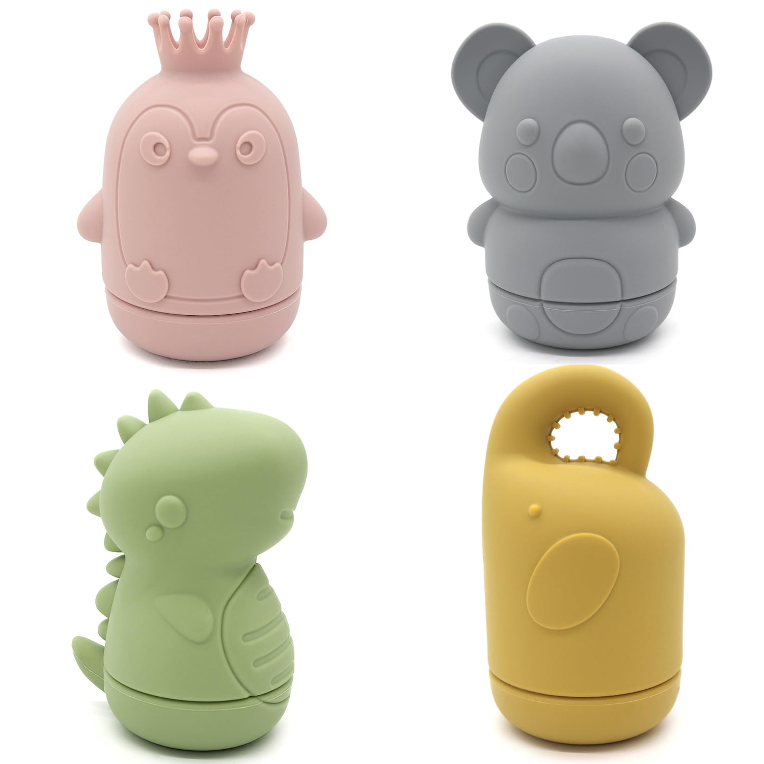 Ginbear Silicone Baby Bath Toys, Non-Toxic Mold Free Infant Squirty Bathtub Toys for Toddlers 6 Months+, Pack of 4 (Terricolous)