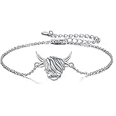YAFEINI Highland Cow Bracelet Sterling Silver Highland Cow Bracelet Scottish Jewelry for Women Gifts