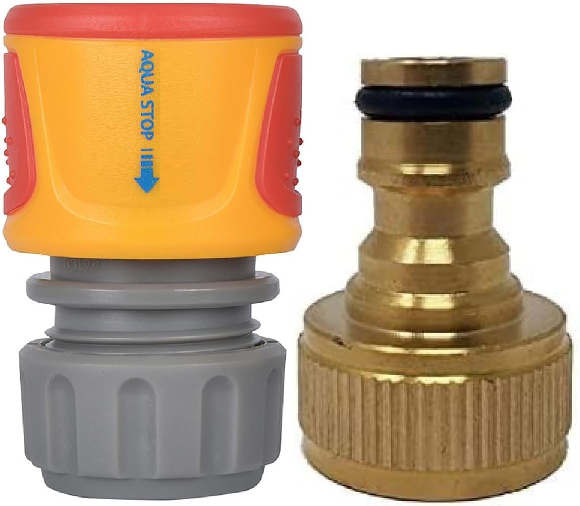 Simply Products Soft Grip Quick Connect AquaStop Connector with 3/4" Brass Tap Adaptor Fitting For Garden Taps