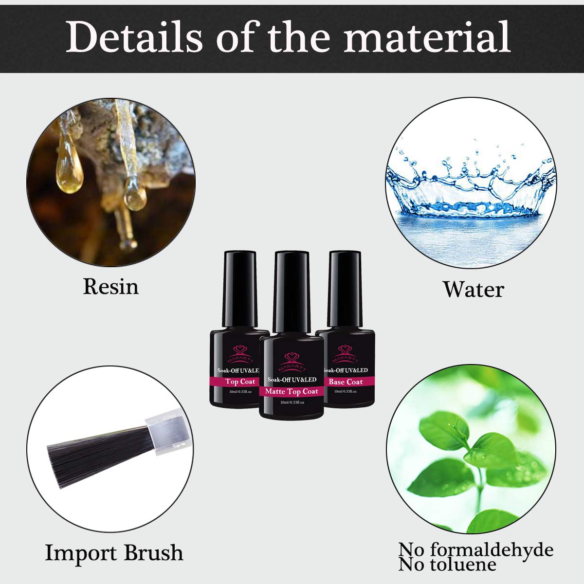 Makartt Matte Top Coat and High Gloss Top Gel Coat Base Coat Set - No Wipe Top Coat, Gel Nail Polish Matte Shine Finish and Long Lasting, Soak Off UV LED Gel, 10ml Each Bottle P-47 : Beauty