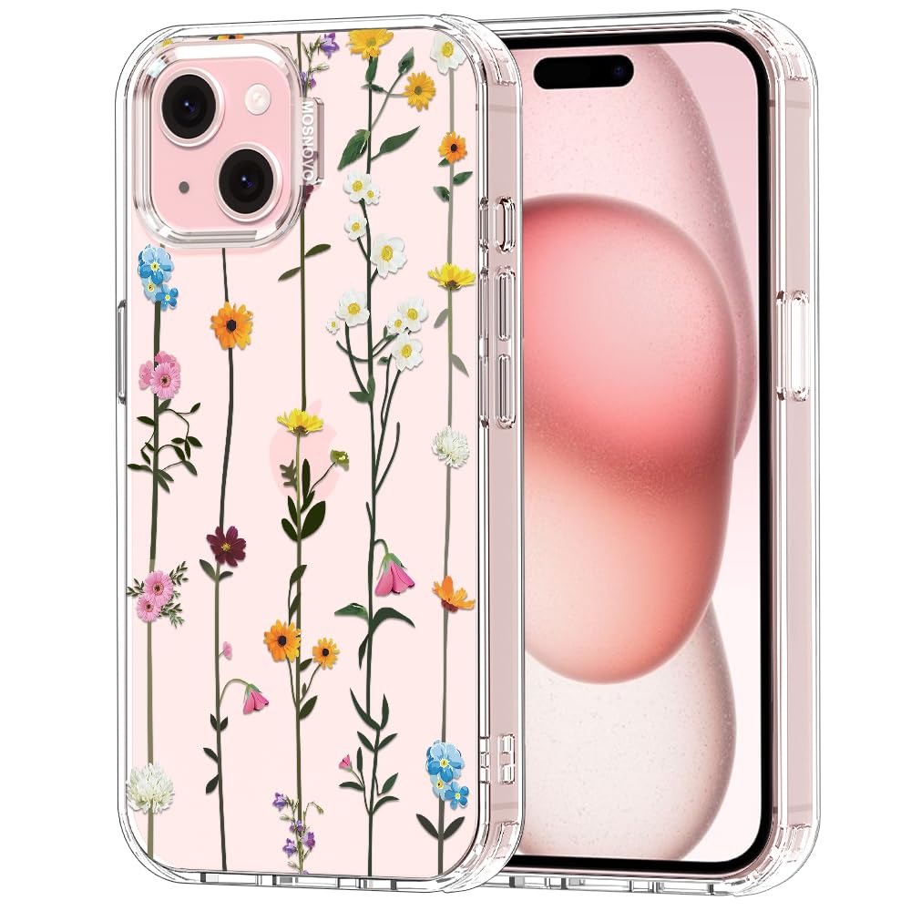 MOSNOVO Case for iPhone 15 Plus/ 14 Plus [Buffertech 6.6ft Military-Grade Drop Protection] [Anti Peel Off Tech] Clear TPU Bumper Phone Case Cover Design - Wildflowers — image 1