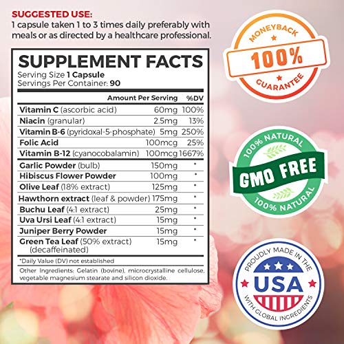 Blood Pressure Support Supplement (NonGMO) Premium Natural Herbs