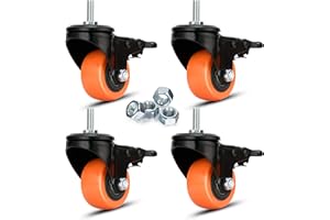YOOGAA Swivel Caster Wheels 2.5 Inch Heavy Duty Threaded Stem Casters 3/8"-16x1" Safety Dual Locking Industrial Castors Set of 4 Load Bearing 1000 Lbs Caster with Brakes Wheels for Cart, Furniture