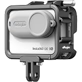 Rszfnjxry Aluminum Frame Cage with Lens Silicone Case for Insta360 GO 3S/GO 3,Metal Protective Durable Housing Case with Cold Shoe Mount(Model Number4)