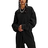 Flygo Women Sweat Set Sweatsuit Fleece 2 Piece Joggers Tracksuit Outfits Crop Sweatshirt Sweatpants Sets
